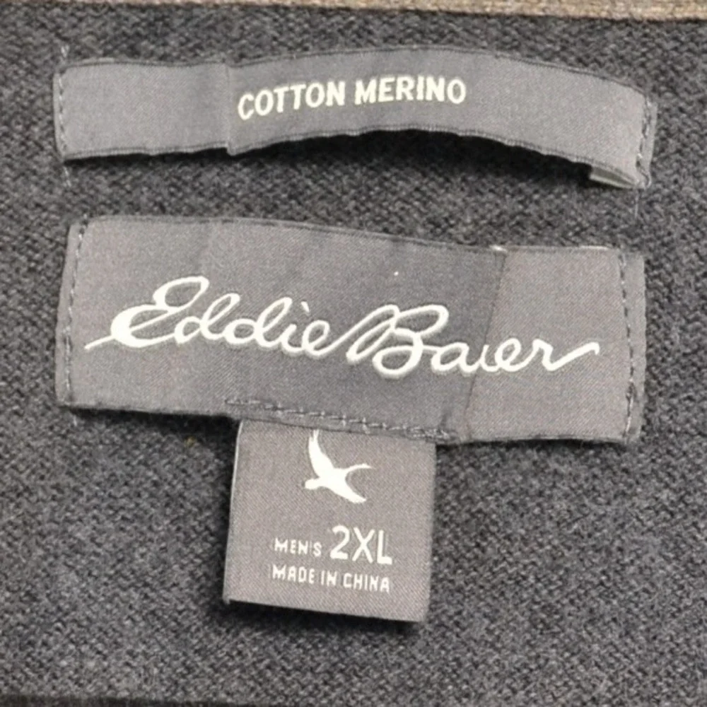 Eddie Bauer Mens 2XL Gray‎ Cotton Merino Wool 1/4 Zip Pullover Sweater